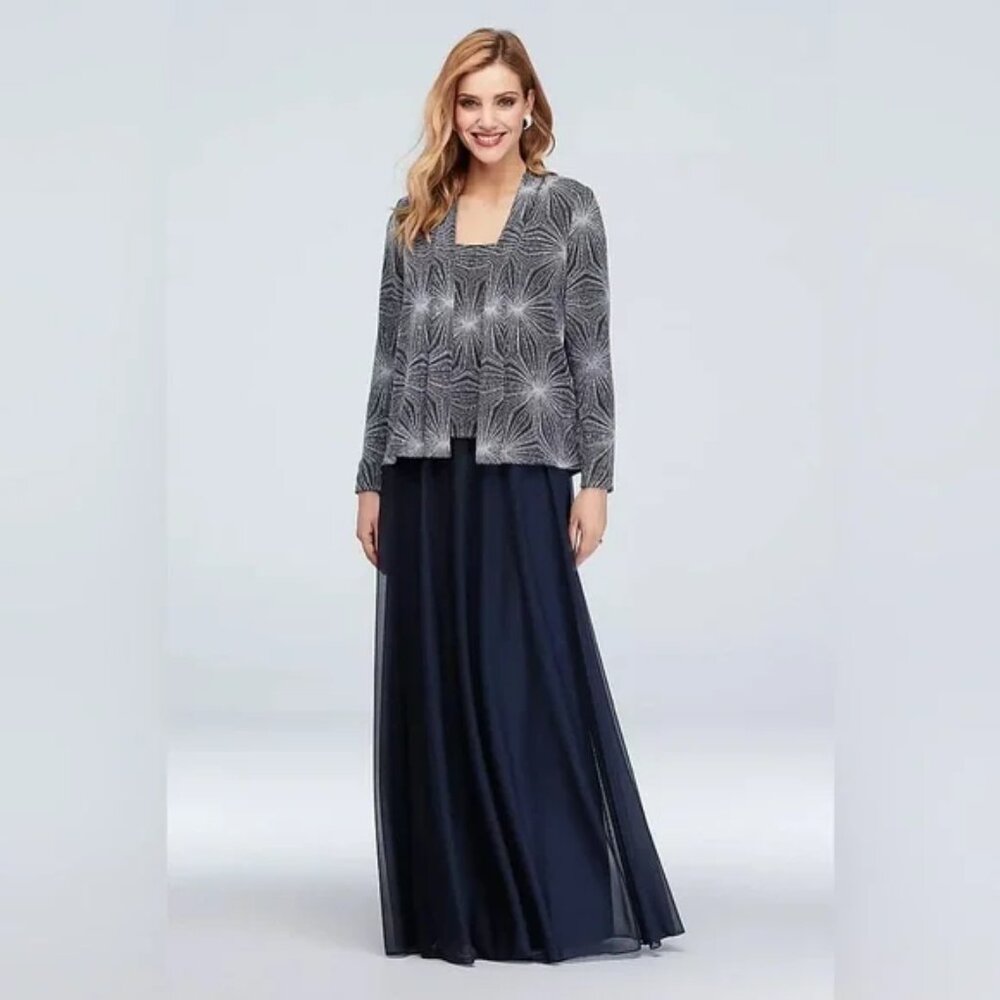 Cachet Metallic Burst Navy 2pc Dress Women's size 16W NWT $ 219.95